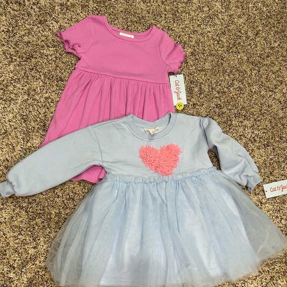Cat & Jack Bundle Pink Baby Doll Dress & Baby Blue Dress Both New! - Picture 1 of 5